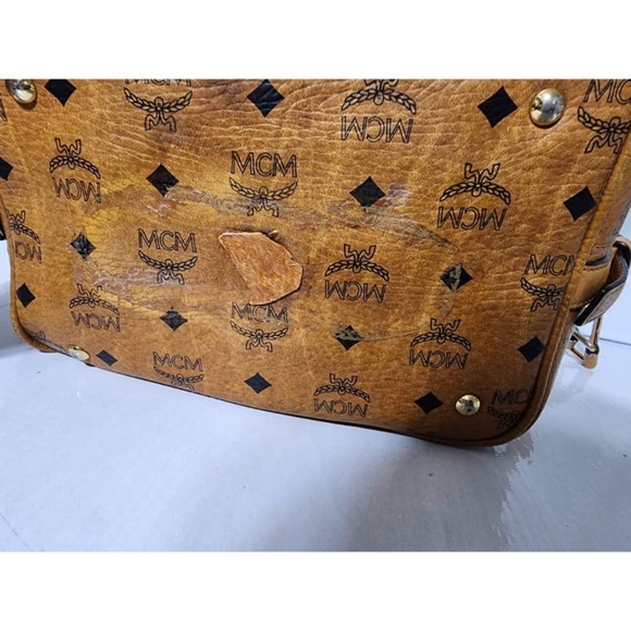 Authentic MCM Visetos Essential Drawstring Bucket Bag Cognac - Picture 10 of 16